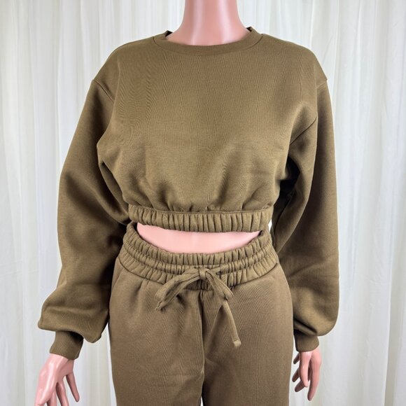 Zenana 2 Pcs Crop Sweatshirt Tracksuit High Waist Jogger Pants Set Active Lounge - Picture 4 of 9